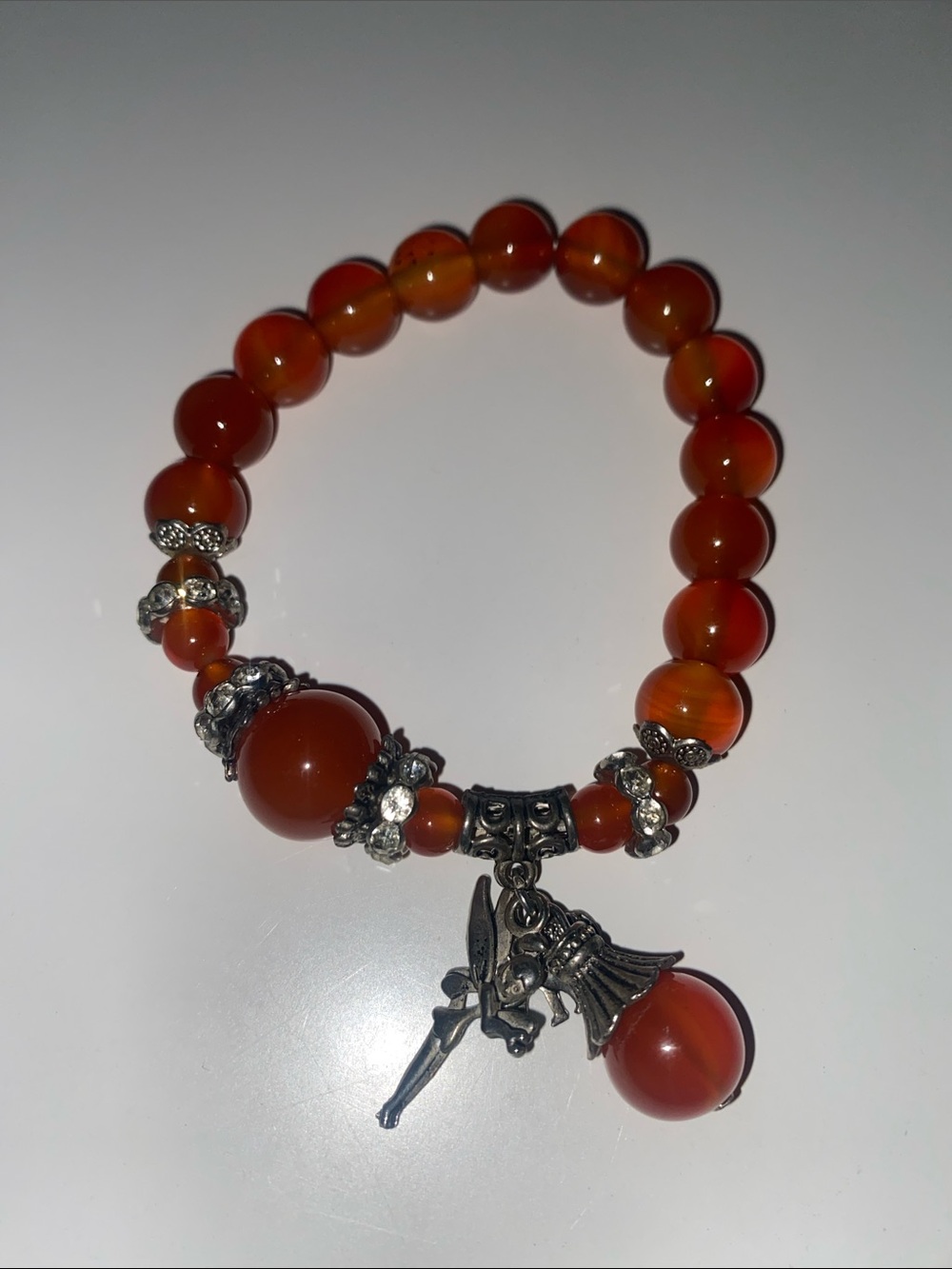 Red Orange Beaded Charm Bracelet